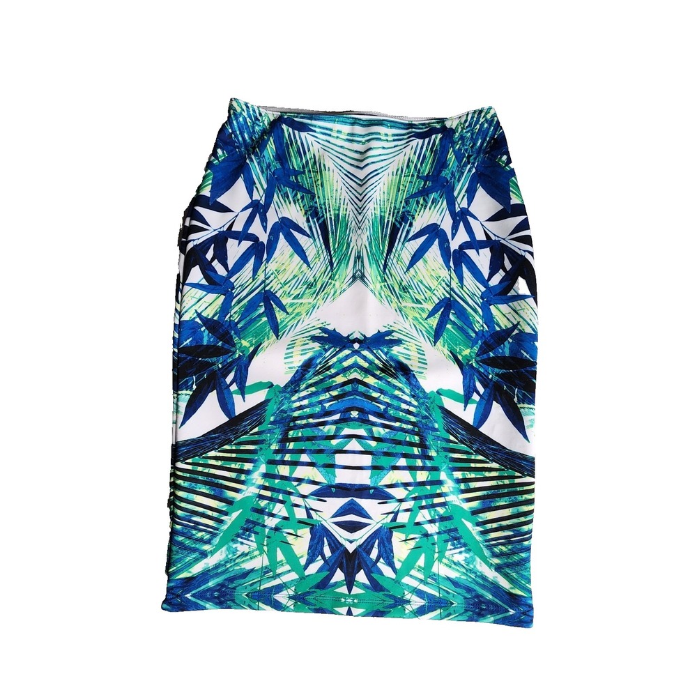 APT. 9 Skirt Women's L Green Blue Floral Pencil Stretch Midi